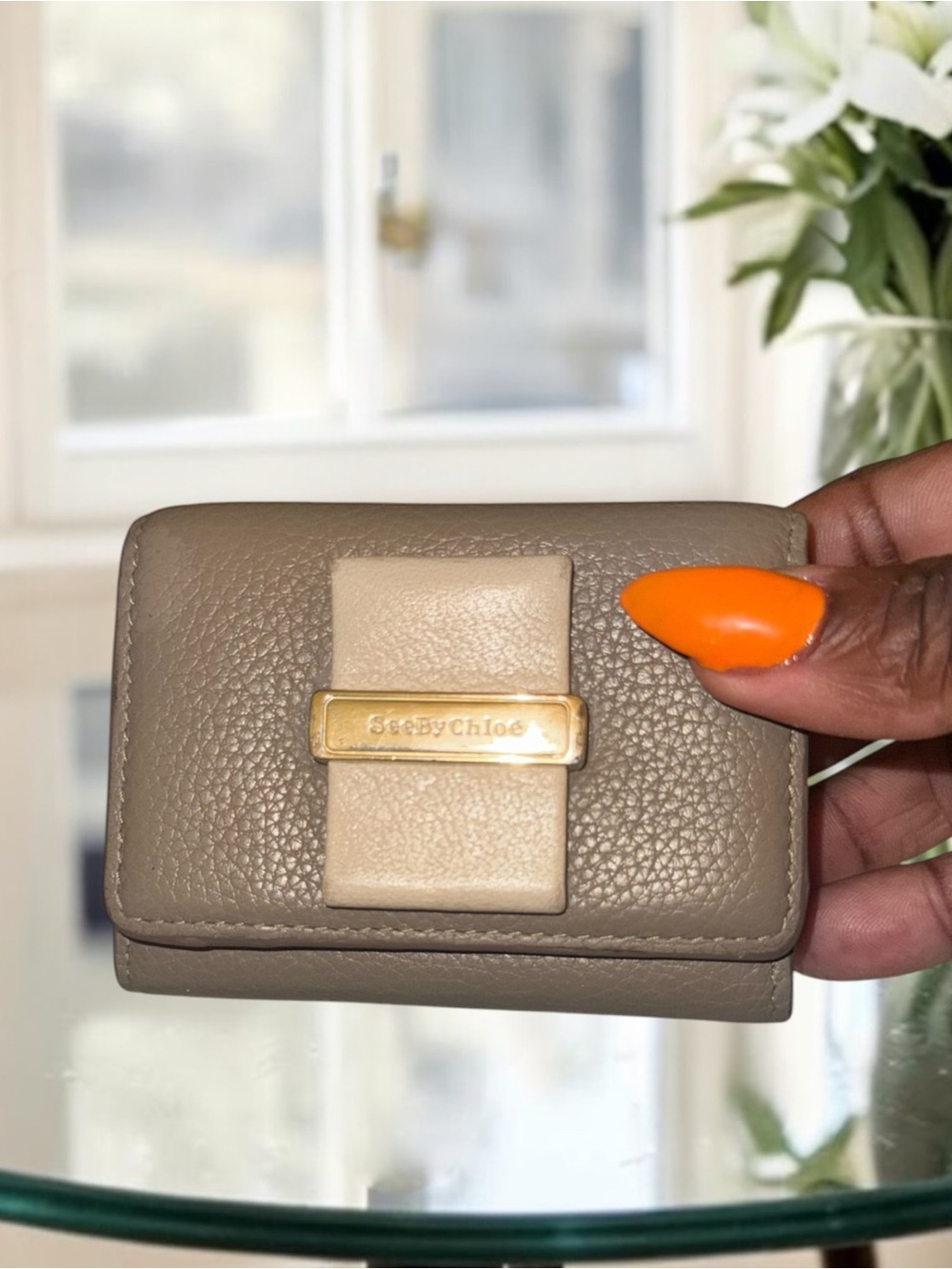 See By Chloé Rosita Leather Trifold Wallet - Taupe / Grey EUC